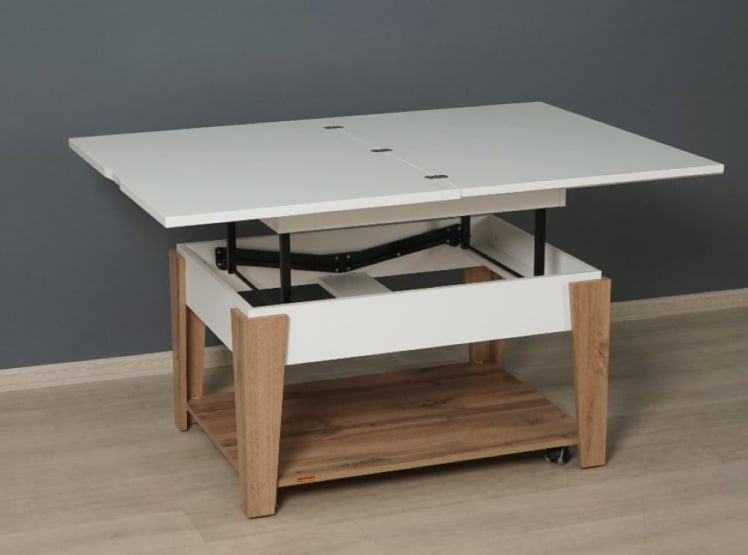 Журнальный стол-трансформер Агат 34 (03) Белый шпон-Дуб Вотан_4