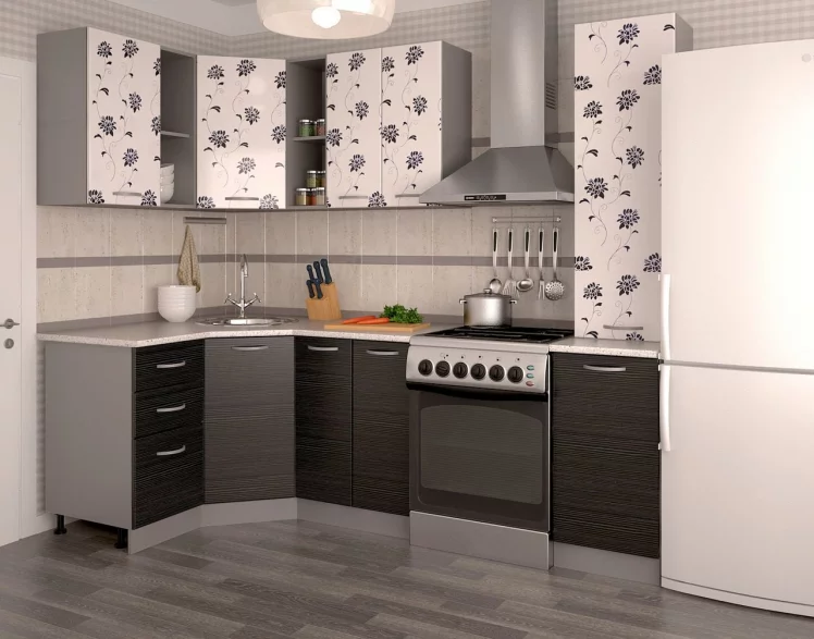 Кухонный гарнитур угловой Азалия Ночной дождь №1_0