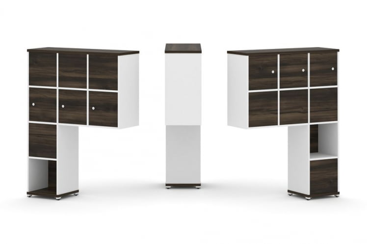 Надставка на стол высокая двухсторонняя + задняя стенка (8 шт.) + распашной фасад (6 шт.) CONCEPT CN.DNV-009 Дуб Мали Белый бриллиант Белый металл_0