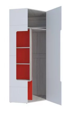 Шкаф угловой с полками Палермо Юниор 08 Белый глянец Ясень шимо светлый Красный_2